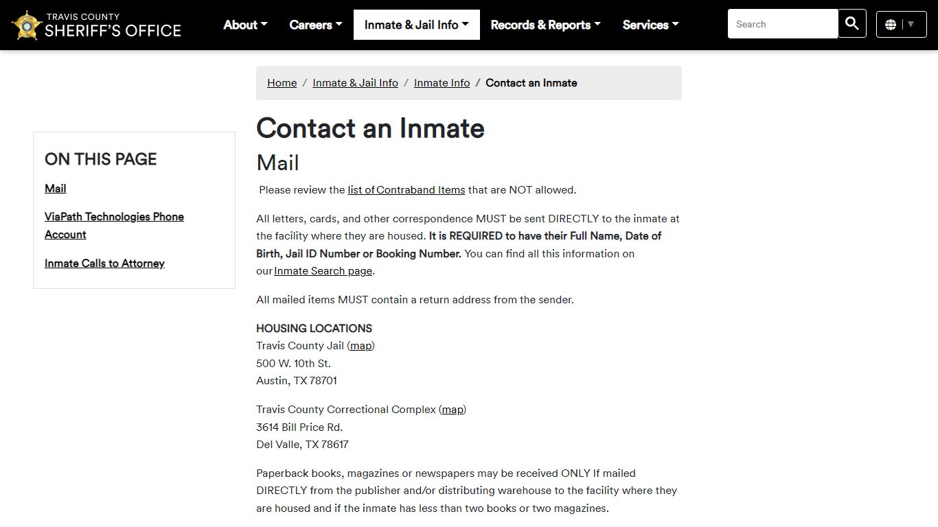 Contact an Inmate - Sheriff's Office
